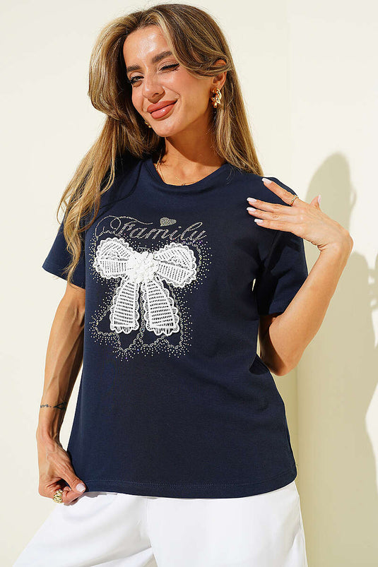 Kurdele Güpürlü T-shirt Lacivert