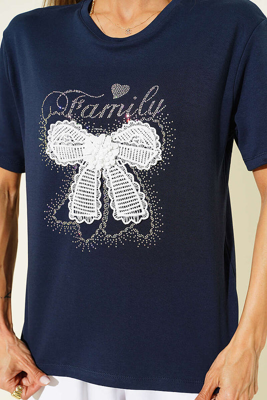 Kurdele Güpürlü T-shirt Lacivert