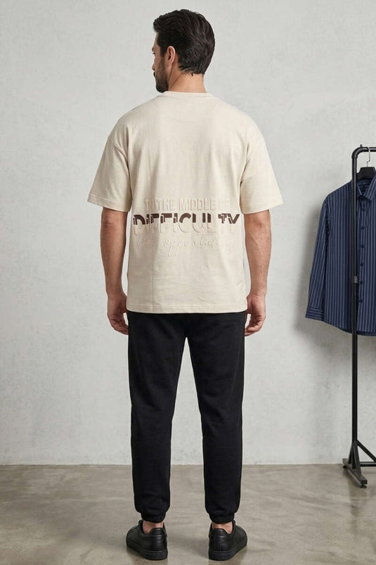 T-shirt oversize homme à manches courtes avec impression avant et arrière, couleur os