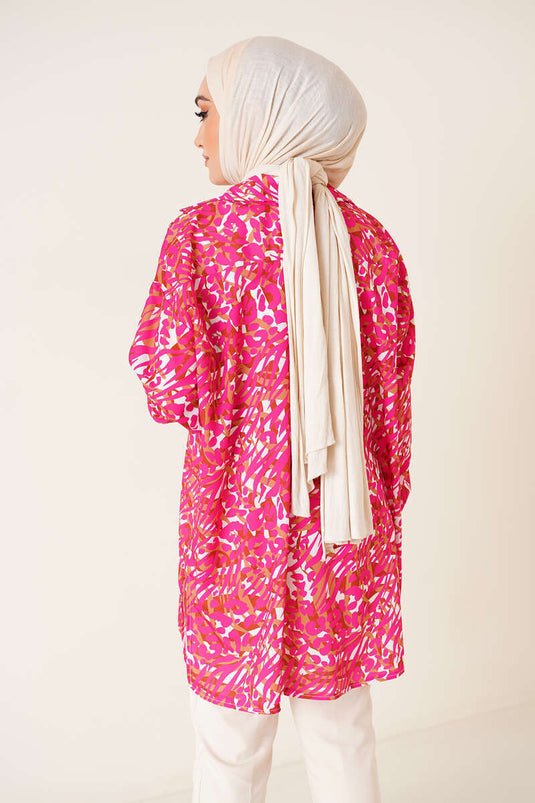 الطباعة الرقمية قميص طويل الفوشيه