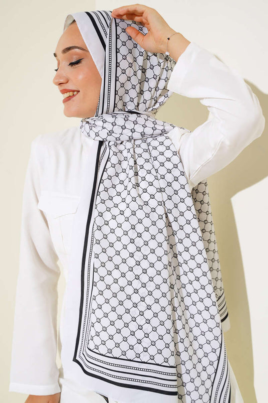 Digital Printed Medina Shawl White