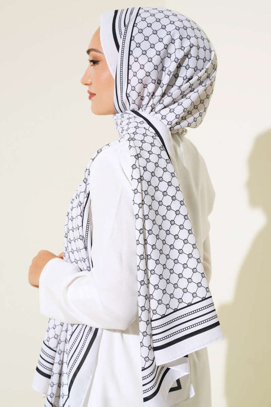 Digital Printed Medina Shawl White