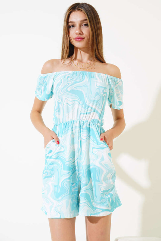 Salopette short imprimée numériquement, couleur menthe