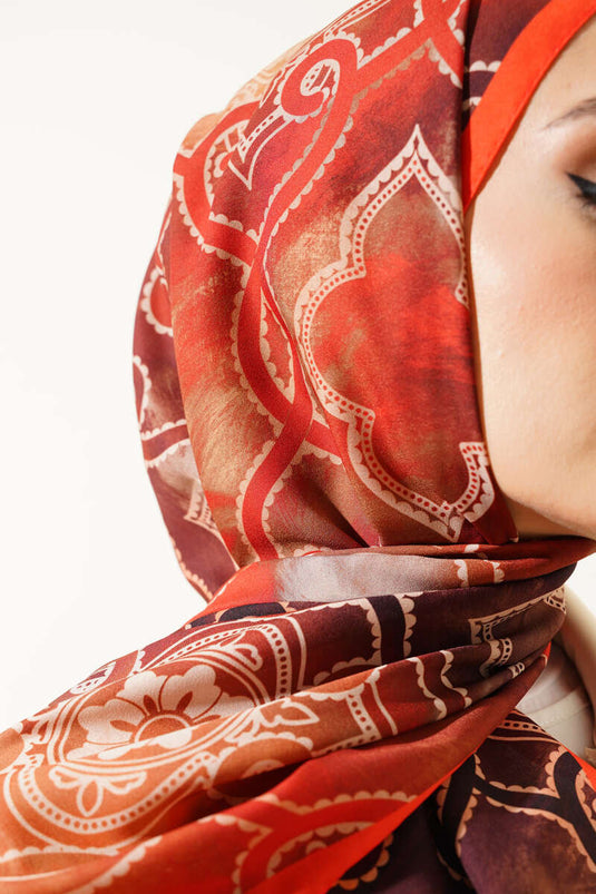 شال المدينة المنورة البرتقالي بنمط عرقي رقمي