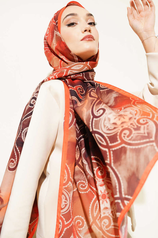 شال المدينة المنورة البرتقالي بنمط عرقي رقمي
