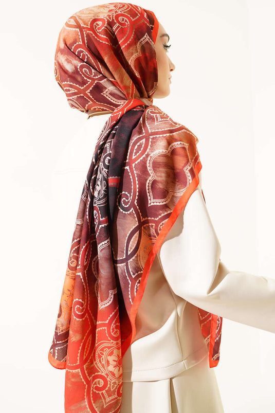 Châle Medina orange à motif ethnique numérique