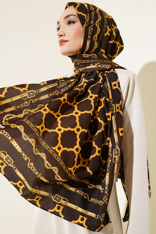 Dijital Zincir Desen Medine Şal Kahve