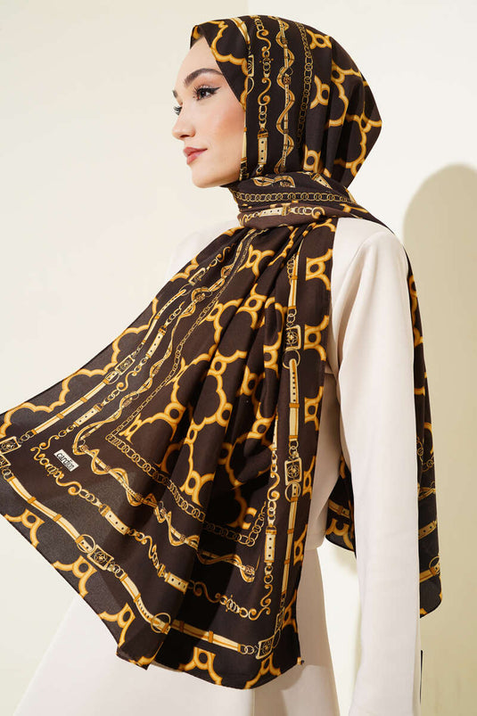 Dijital Zincir Desen Medine Şal Kahve