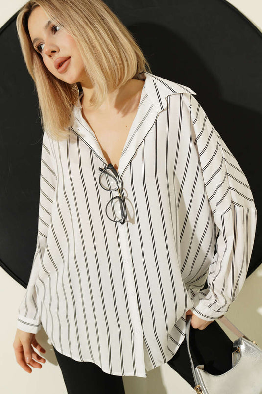 Pinstriped Oversized Shirt Ecru
