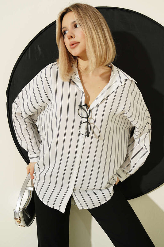Pinstriped Oversized Shirt Ecru