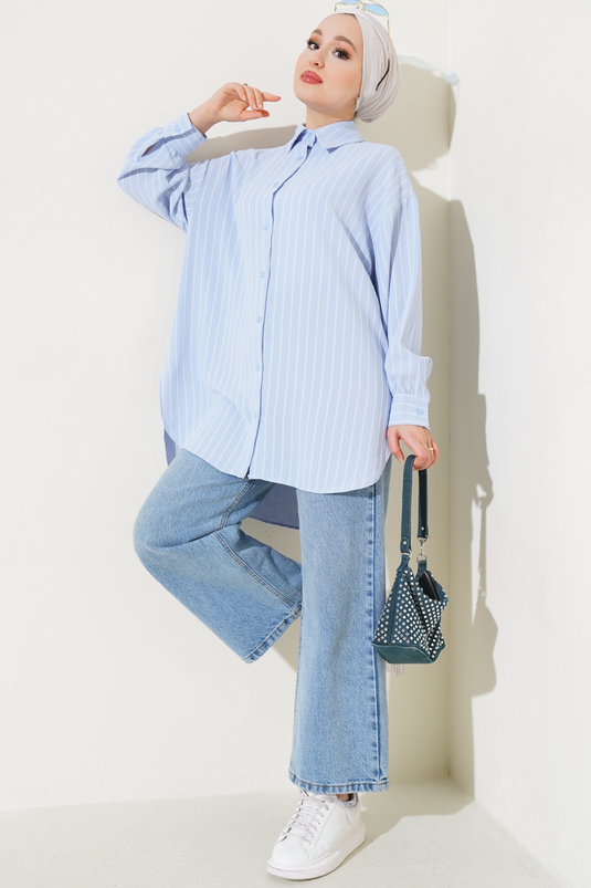 Chemise ample à rayures verticales bleu glace