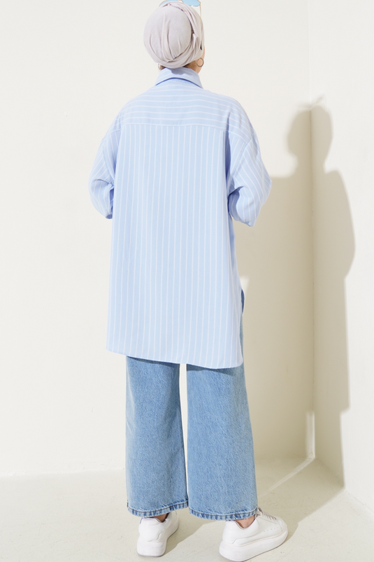 Chemise ample à rayures verticales bleu glace