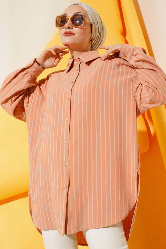 Chemise décontractée droite à rayures Camel