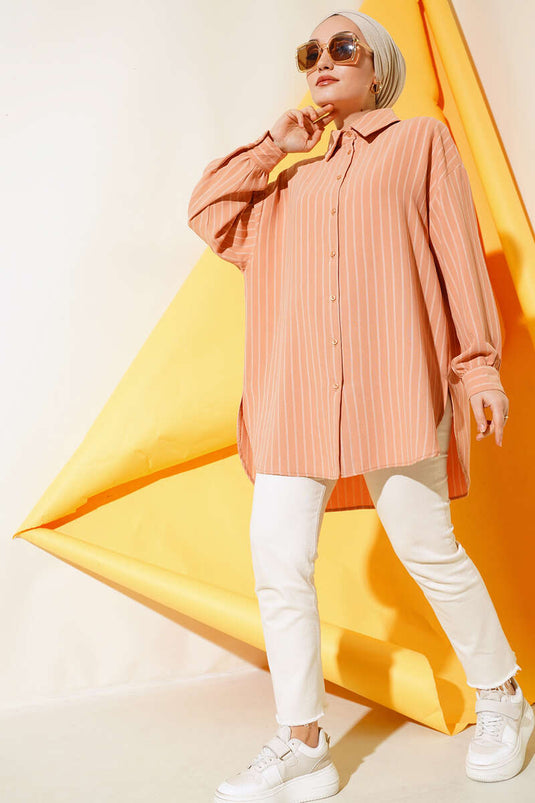 Chemise décontractée droite à rayures Camel