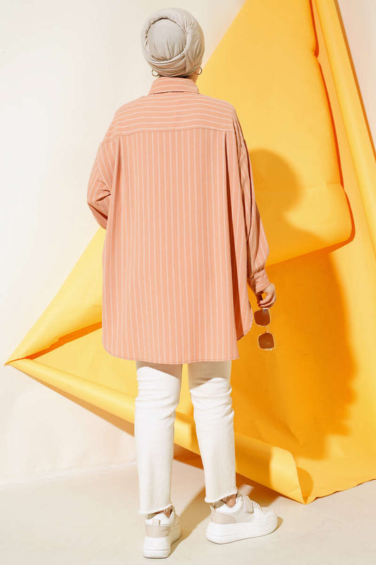 Chemise décontractée droite à rayures Camel