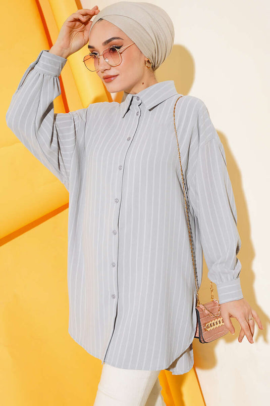 Chemise décontractée à rayures verticales grise