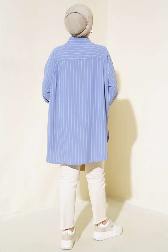Vertical Striped Casual Shirt Blue