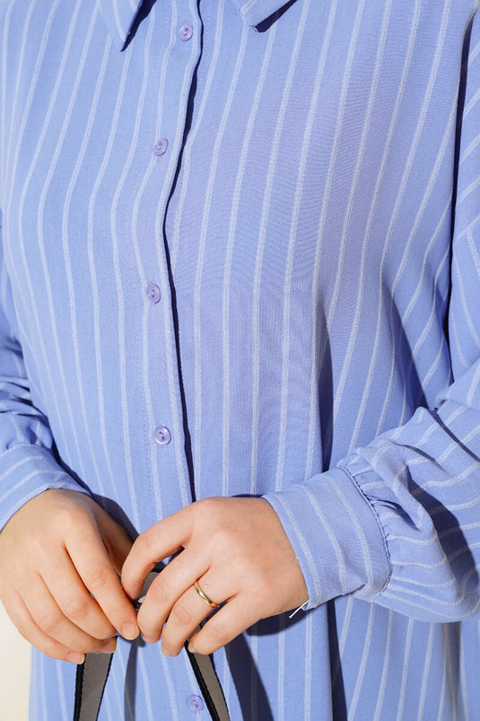 Vertical Striped Casual Shirt Blue