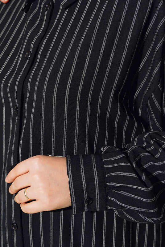 Thick Striped Oversized Shirt Black