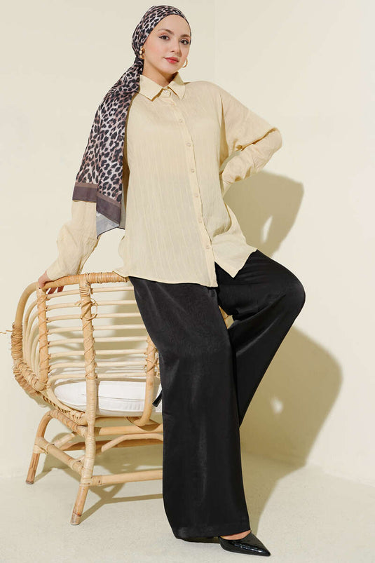 Chemise basique beige à rayures en relief Dik