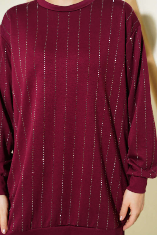 Straight Stripe Beaded Loysha Tunic Burgundy