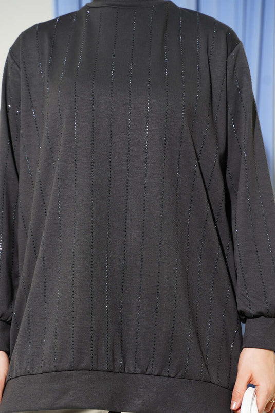 Straight Stripe Beaded Loyşa Tunic Smoke Gray