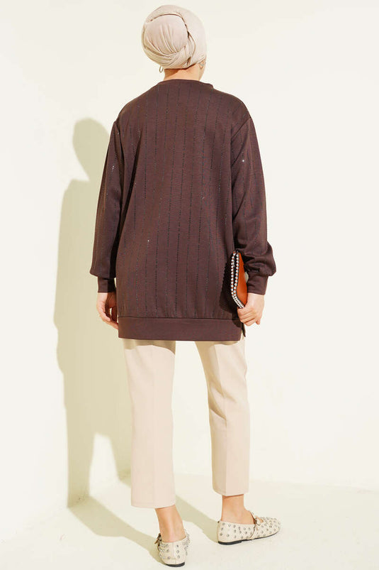 Straight Stripe Beaded Loysha Tunic Brown