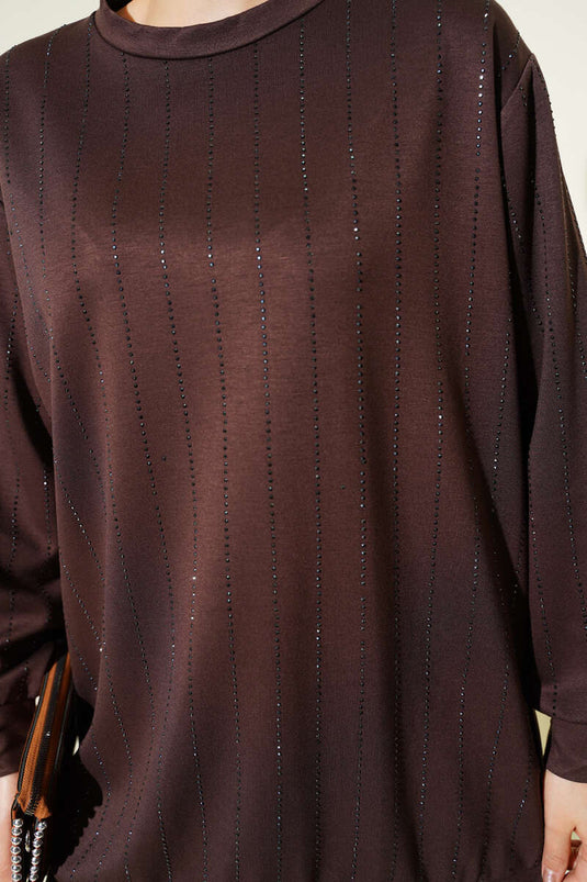 Straight Stripe Beaded Loysha Tunic Brown