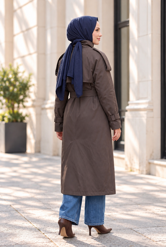 Trench-Coat Long À Col Matelassé En Mink