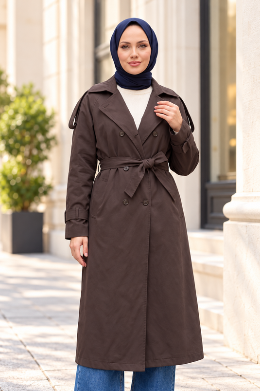 Trench-Coat Long À Col Matelassé En Mink