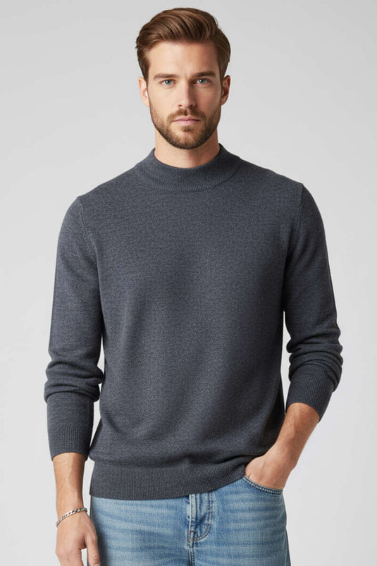 Dikke Kraag Basis Heren Wol Trui Grijs