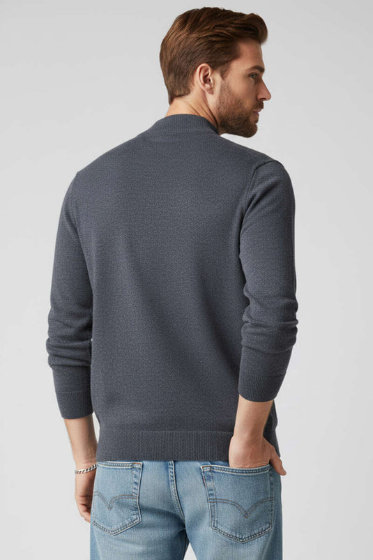 Dikke Kraag Basis Heren Wol Trui Grijs