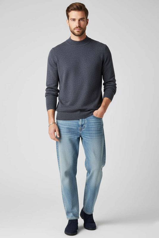 Dikke Kraag Basis Heren Wol Trui Grijs