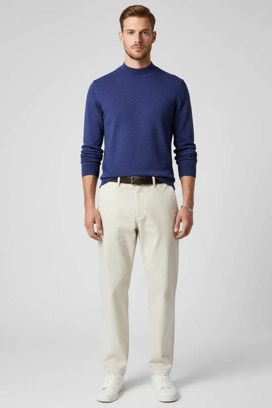 Dik Yaka Basic Erkek Yün Kazak İndigo