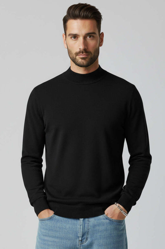 Pull en laine basique à col montant pour homme noir