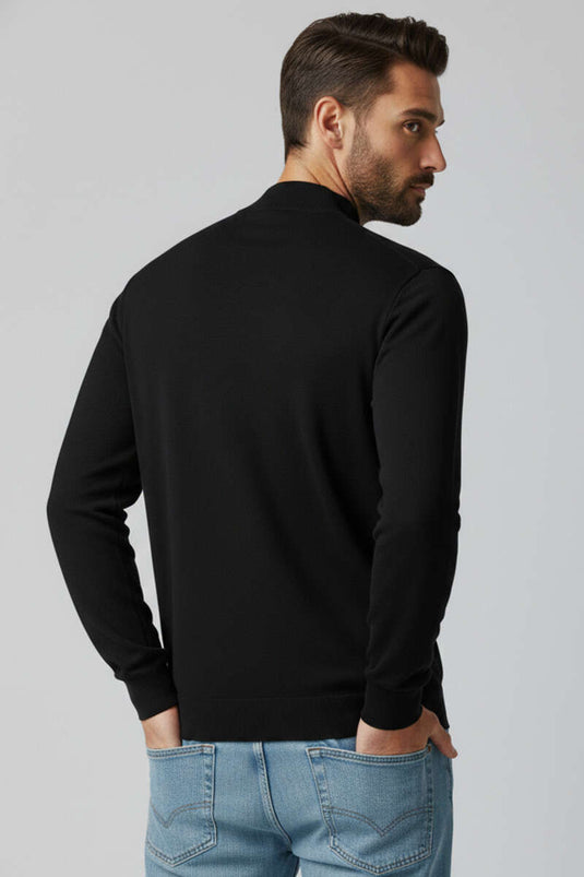 Dik Yaka Basic Erkek Yün Kazak Siyah