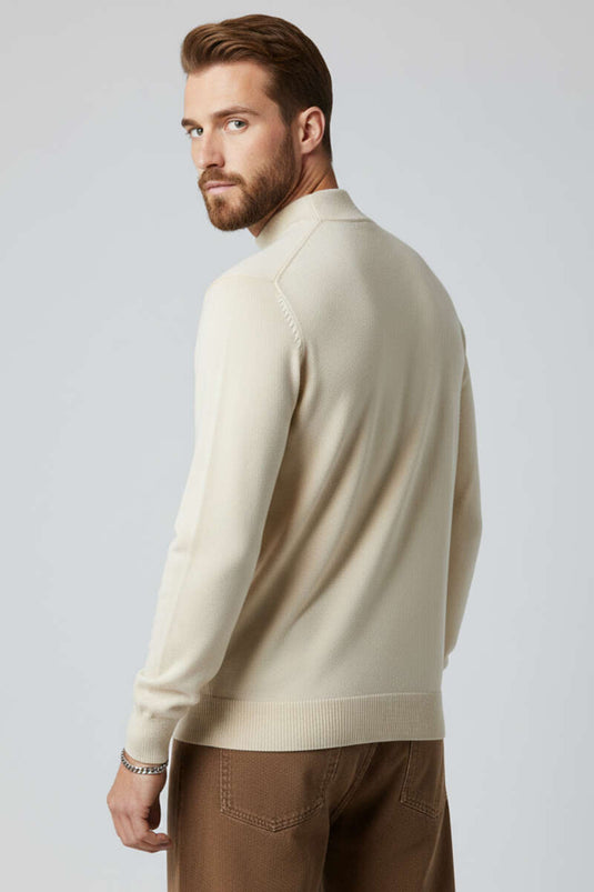 Dik Yaka Basic Triko Erkek Kazak Taş