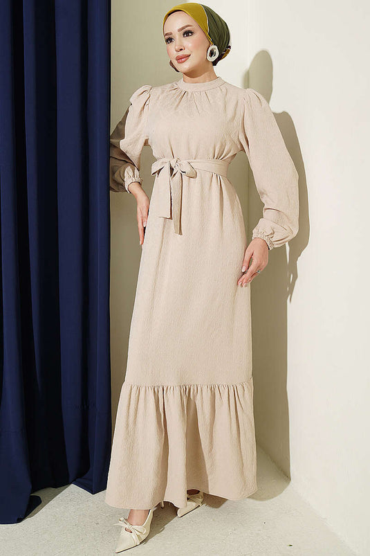 Robe Turtleneck Büzgülü Beige