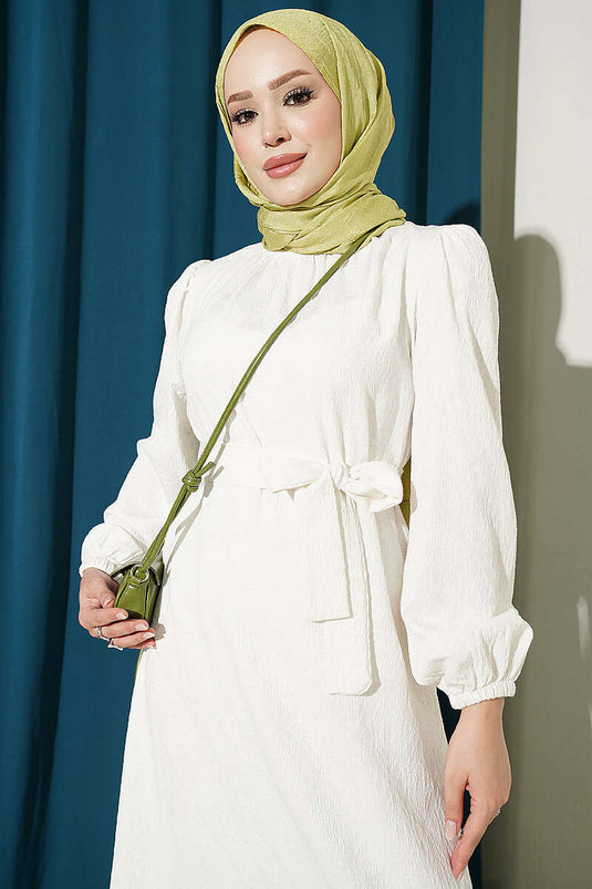 Beige Rollkragenkleid Mit Raffungen
