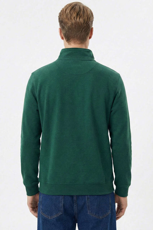 High Collar Snap-Button Men's Sweatshirt Olive Green