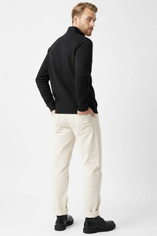 High Collar Snap-Button Men's Sweatshirt Black