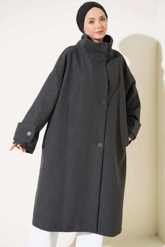 Oversized Double-Breasted Wool Coat In Anthracite