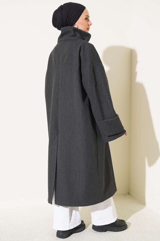 Oversized Double-Breasted Wool Coat In Anthracite