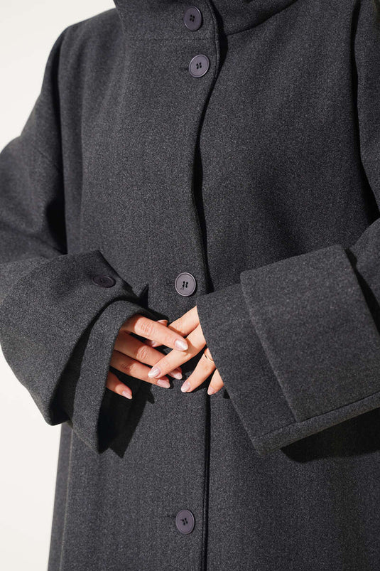 Oversized Double-Breasted Wool Coat In Anthracite