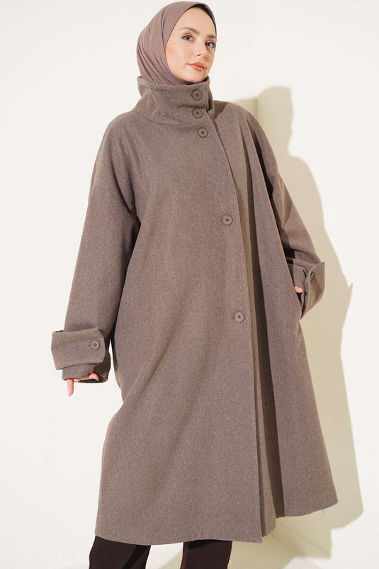 Long Collar Buttoned Oversized Camel Wool Coat