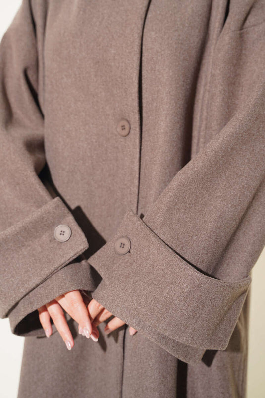 Long Collar Buttoned Oversized Camel Wool Coat