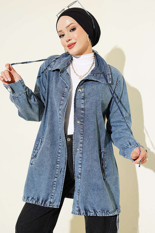 Gonna Lunga Con Collo Alto E Orlo Arricciato In Blu