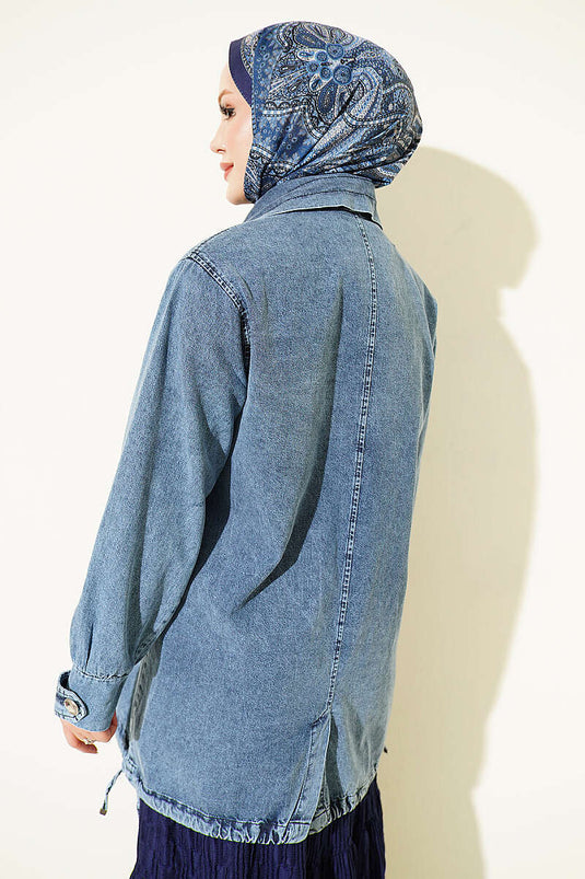 Gonna Lunga Con Collo Alto E Orlo Arricciato In Blu
