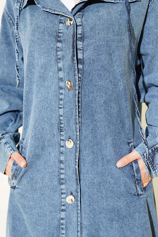 Gonna Lunga Con Collo Alto E Orlo Arricciato In Blu