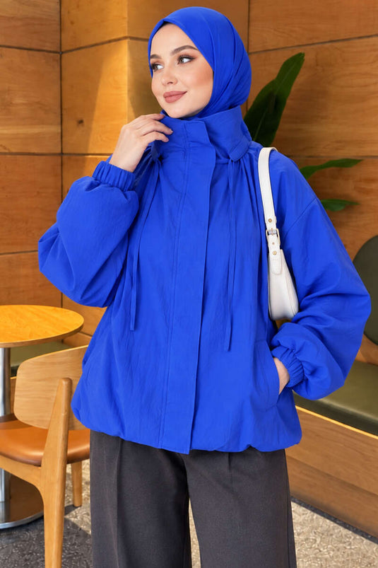 Giacca Bomber Blu Con Zip E Colletto Alto